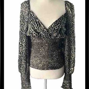 Steve Madden Sweetheart Neck Long Sheer Sleeve Smocked Stretchy Waist $69 Sz M